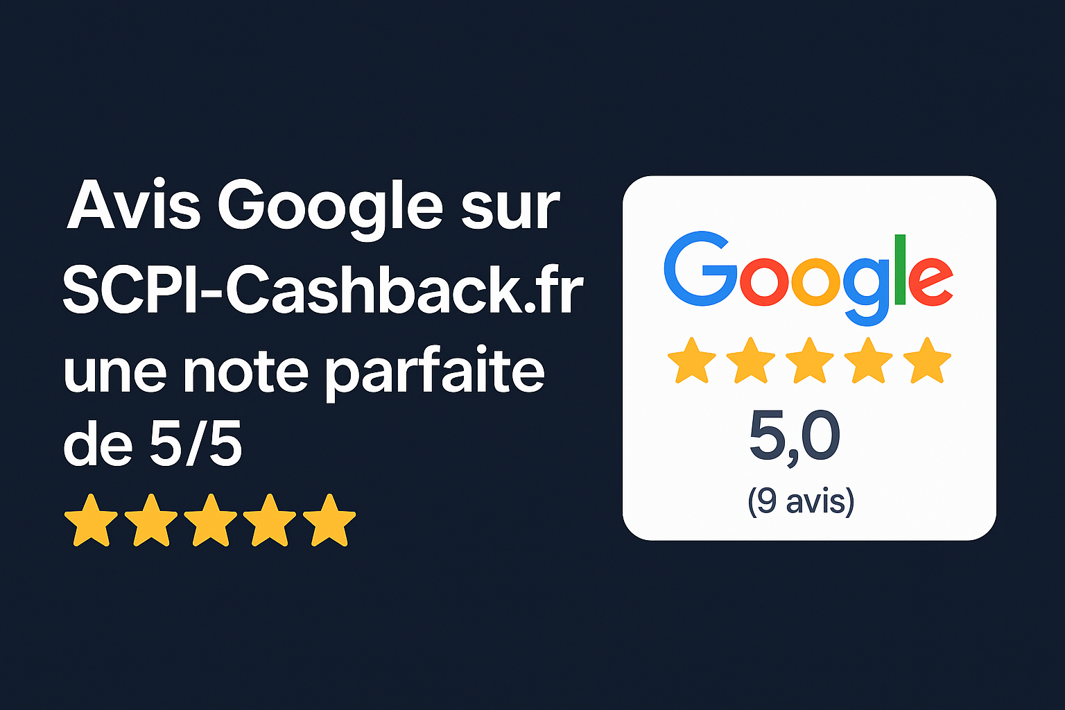 Avis SCPI Cashback : note parfaite 5⭐ sur Google